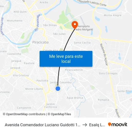 Avenida Comendador Luciano Guidotti 1837 to Esalq Log map