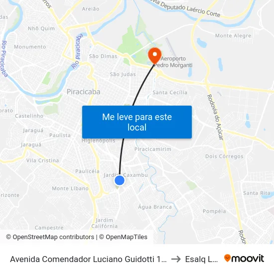 Avenida Comendador Luciano Guidotti 1719 to Esalq Log map