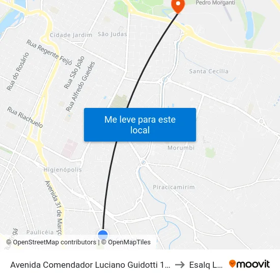 Avenida Comendador Luciano Guidotti 1517 to Esalq Log map