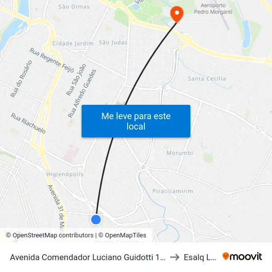 Avenida Comendador Luciano Guidotti 1050 to Esalq Log map