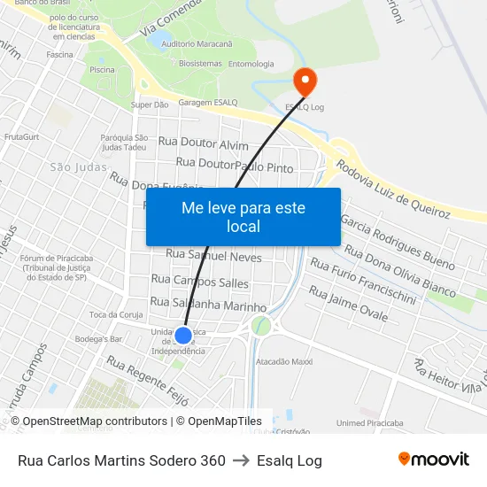 Rua Carlos Martins Sodero 360 to Esalq Log map