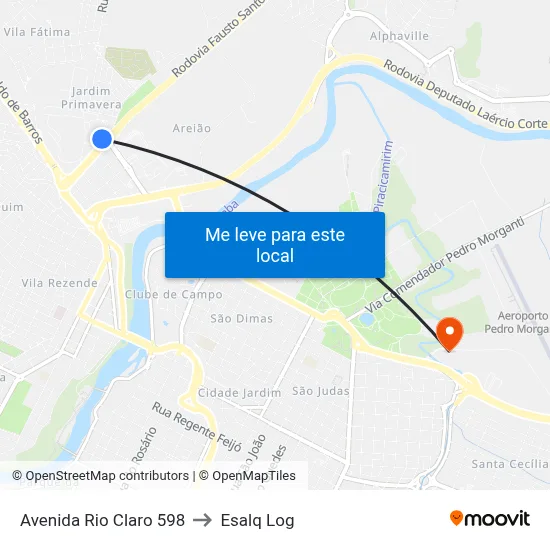 Avenida Rio Claro 598 to Esalq Log map