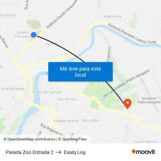 Parada Zoo Entrada 2 to Esalq Log map