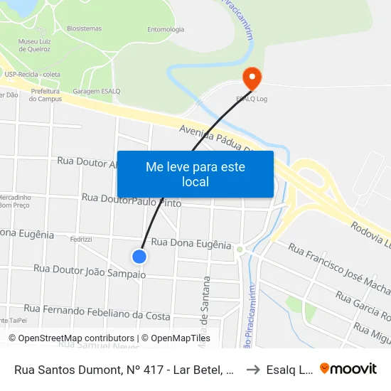 Rua Santos Dumont, Nº 417 - Lar Betel, Nº 417 to Esalq Log map