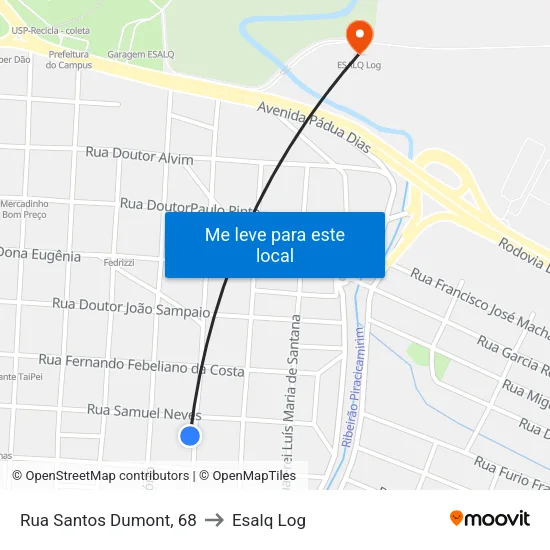 Rua Santos Dumont, 68 to Esalq Log map