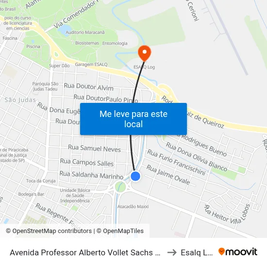 Avenida Professor Alberto Vollet Sachs 2820 to Esalq Log map