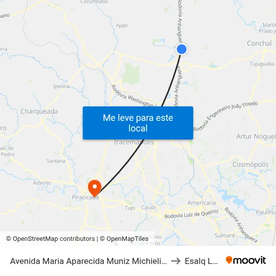 Avenida Maria Aparecida Muniz Michielin, to Esalq Log map