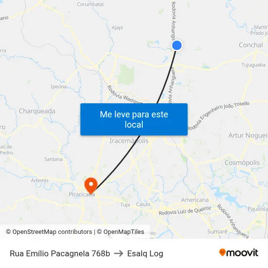 Rua Emílio Pacagnela 768b to Esalq Log map