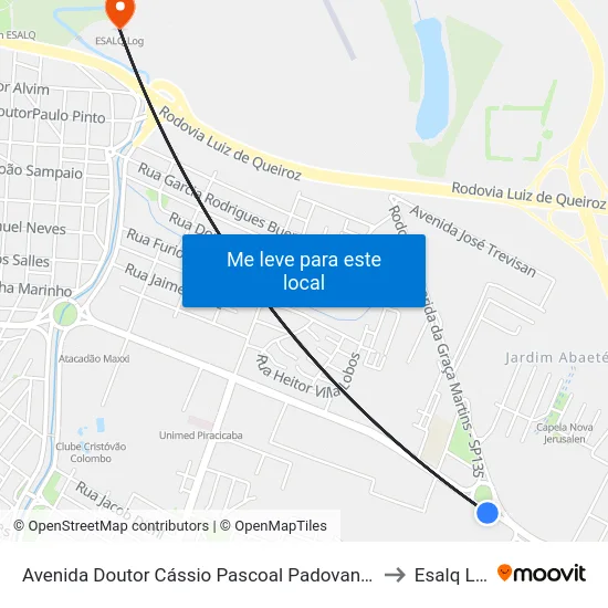 Avenida Doutor Cássio Pascoal Padovani 1820 to Esalq Log map