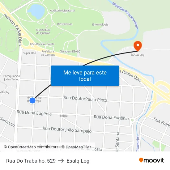Rua Do Trabalho, 529 to Esalq Log map