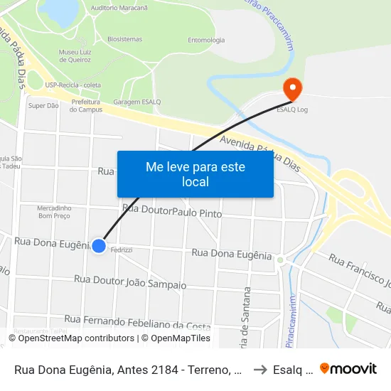 Rua Dona Eugênia, Antes 2184 - Terreno, Antes Nº 2184 to Esalq Log map