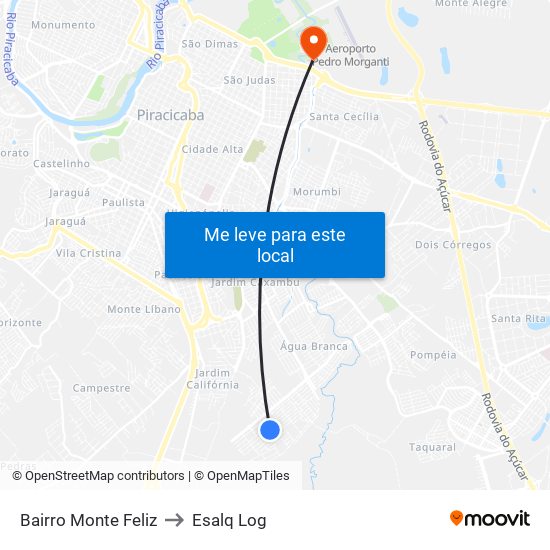 Bairro Monte Feliz to Esalq Log map