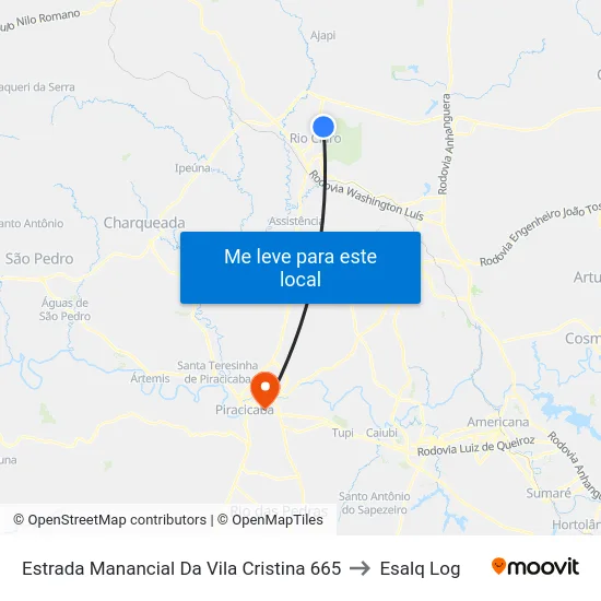 Estrada Manancial Da Vila Cristina 665 to Esalq Log map