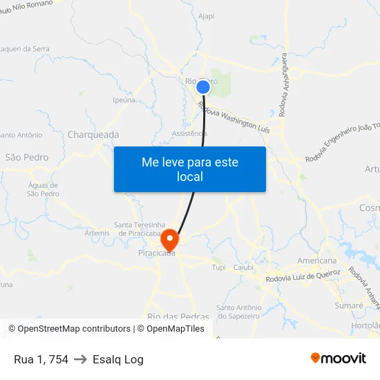 Rua 1, 754 to Esalq Log map