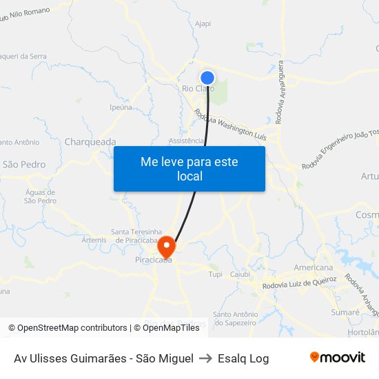 Av Ulisses Guimarães - São Miguel to Esalq Log map