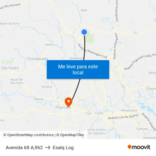 Avenida 68 A,962 to Esalq Log map