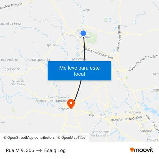 Rua M 9, 306 to Esalq Log map