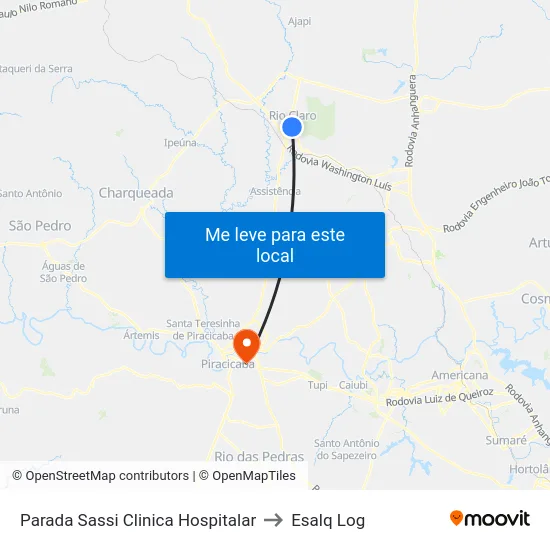 Parada Sassi Clinica Hospitalar to Esalq Log map