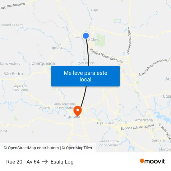 Rue 20 - Av 64 to Esalq Log map