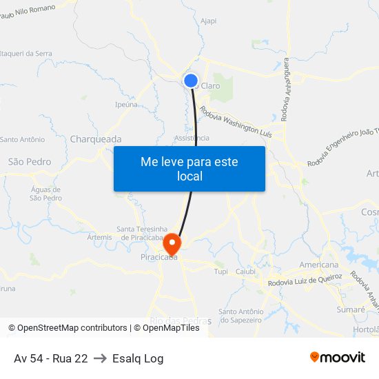 Av 54 - Rua 22 to Esalq Log map