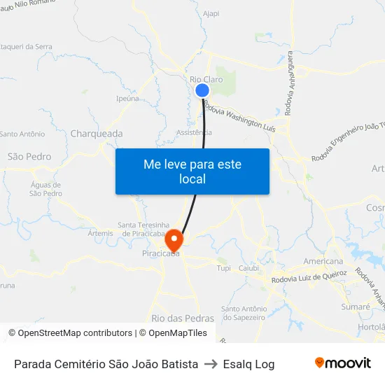 Parada Cemitério São João Batista to Esalq Log map