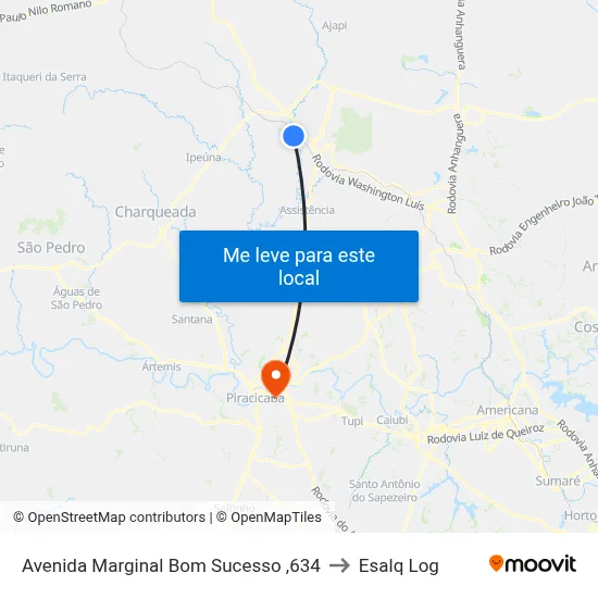 Avenida Marginal Bom Sucesso ,634 to Esalq Log map