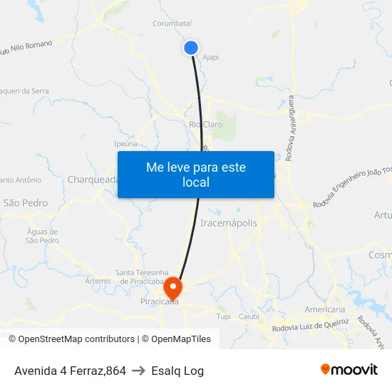 Avenida 4 Ferraz,864 to Esalq Log map