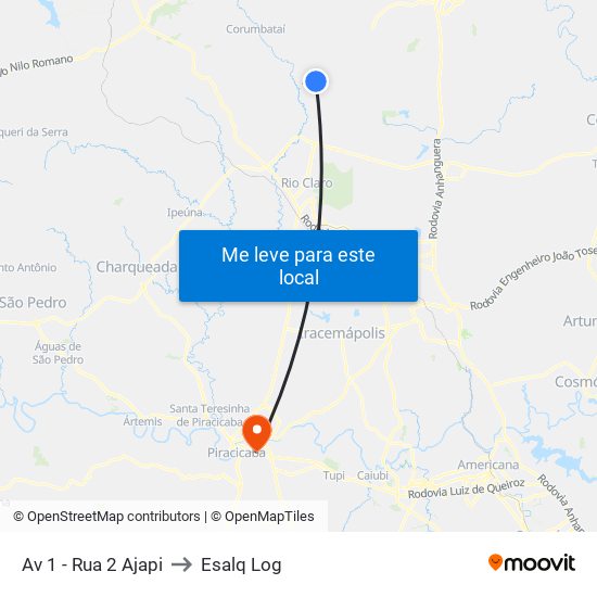 Av 1 - Rua 2 Ajapi to Esalq Log map