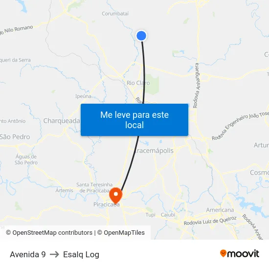 Avenida 9 to Esalq Log map