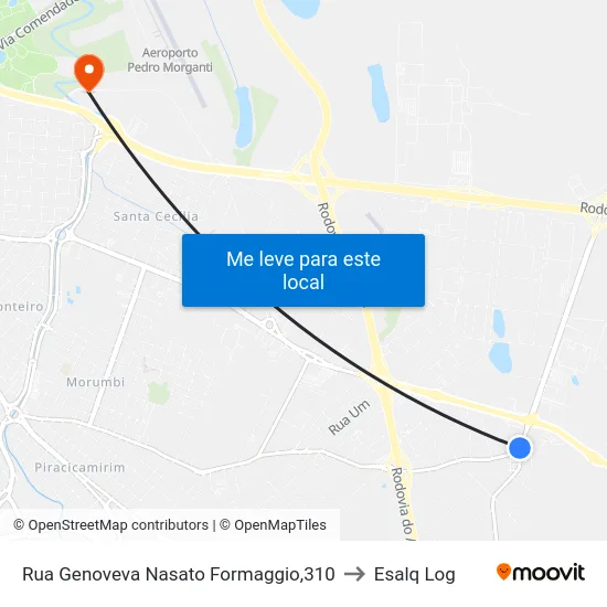 Rua Genoveva Nasato Formaggio,310 to Esalq Log map