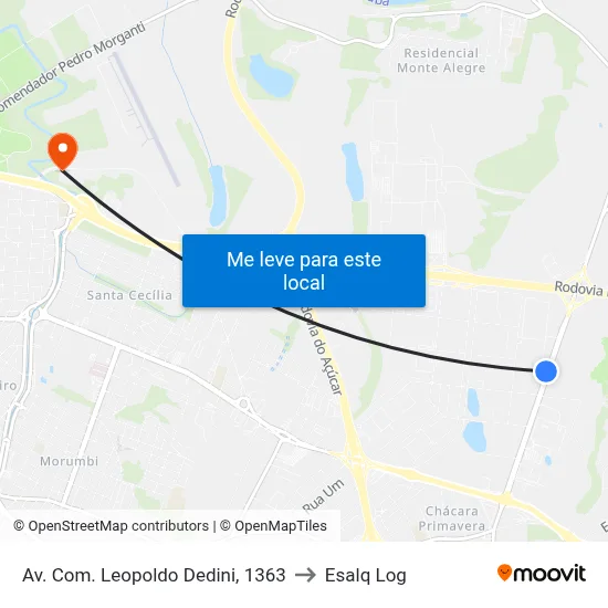 Av. Com. Leopoldo Dedini, 1363 to Esalq Log map