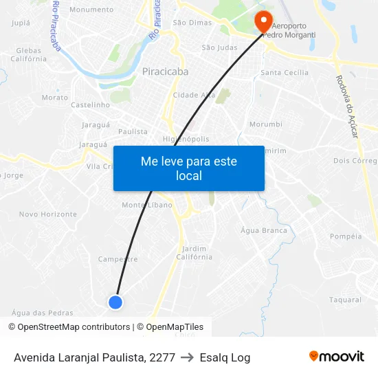 Avenida Laranjal Paulista, 2277 to Esalq Log map