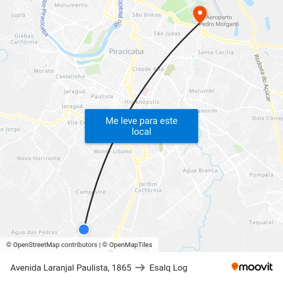 Avenida Laranjal Paulista, 1865 to Esalq Log map