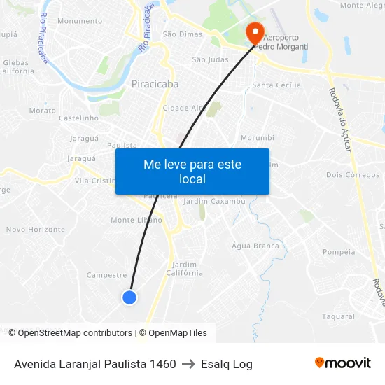 Avenida Laranjal Paulista 1460 to Esalq Log map