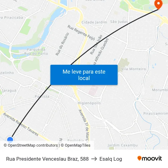 Rua Presidente Venceslau Braz, 588 to Esalq Log map