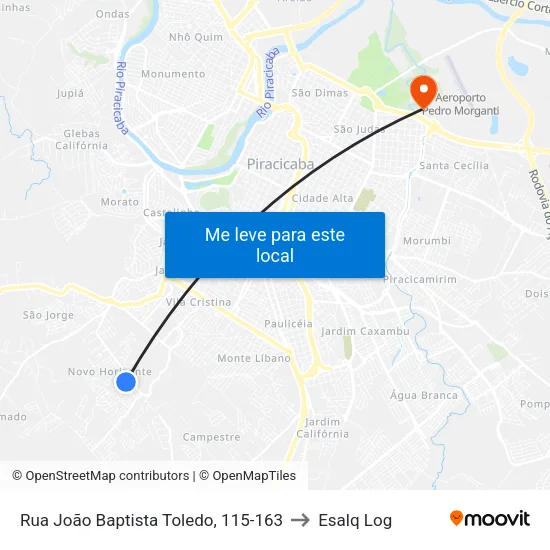 Rua João Baptista Toledo, 115-163 to Esalq Log map