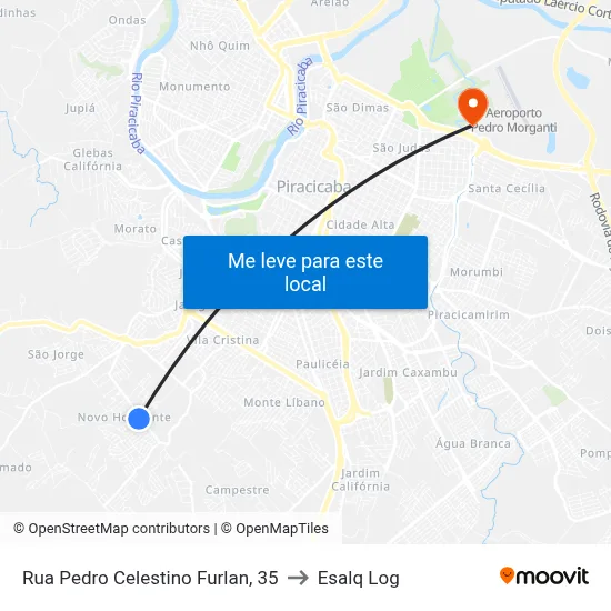 Rua Pedro Celestino Furlan, 35 to Esalq Log map