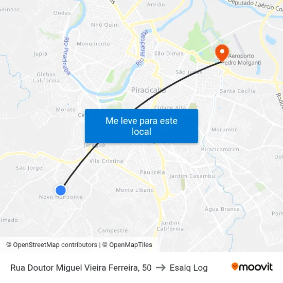 Rua Doutor Miguel Vieira Ferreira, 50 to Esalq Log map
