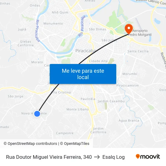Rua Doutor Miguel Vieira Ferreira, 340 to Esalq Log map