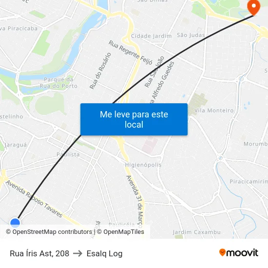 Rua Íris Ast, 208 to Esalq Log map
