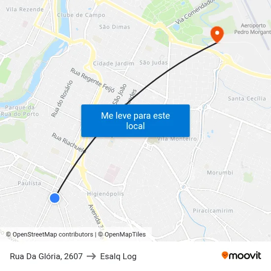 Rua Da Glória, 2607 to Esalq Log map