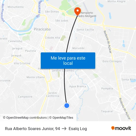 Rua Alberto Soares Junior, 94 to Esalq Log map