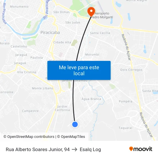 Rua Alberto Soares Junior, 94 to Esalq Log map