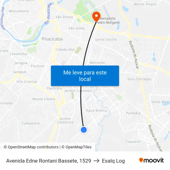 Avenida Edne Rontani Bassete, 1529 to Esalq Log map
