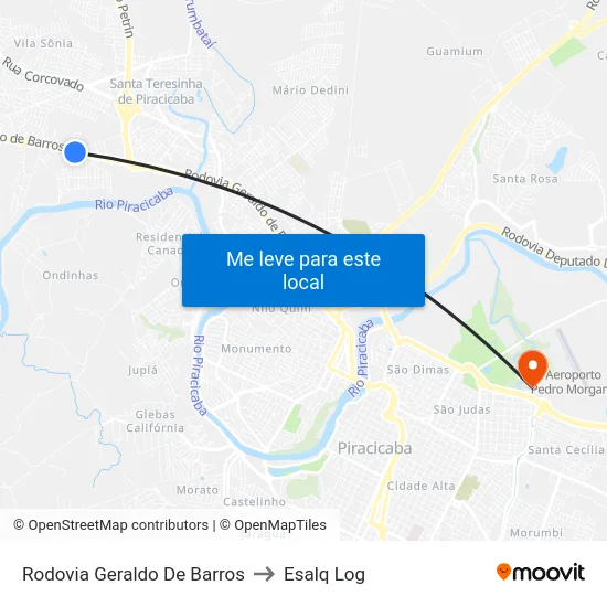 Rodovia Geraldo De Barros to Esalq Log map