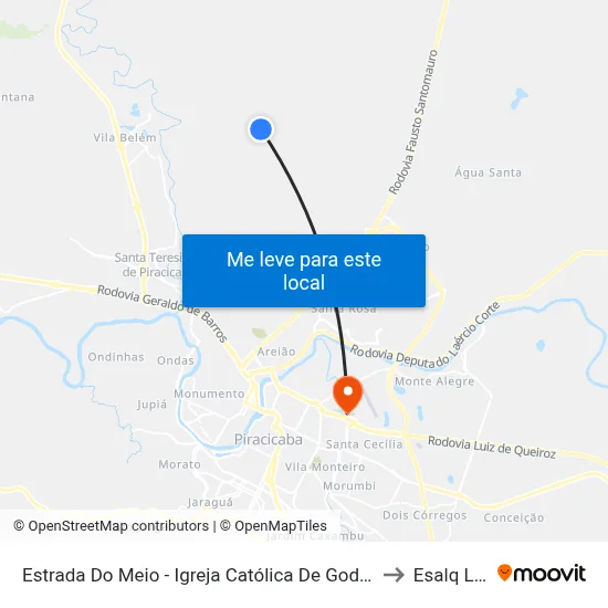 Estrada Do Meio - Igreja Católica De Godinhos to Esalq Log map