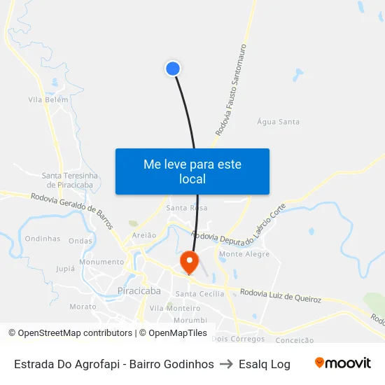 Estrada Do Agrofapi - Bairro Godinhos to Esalq Log map