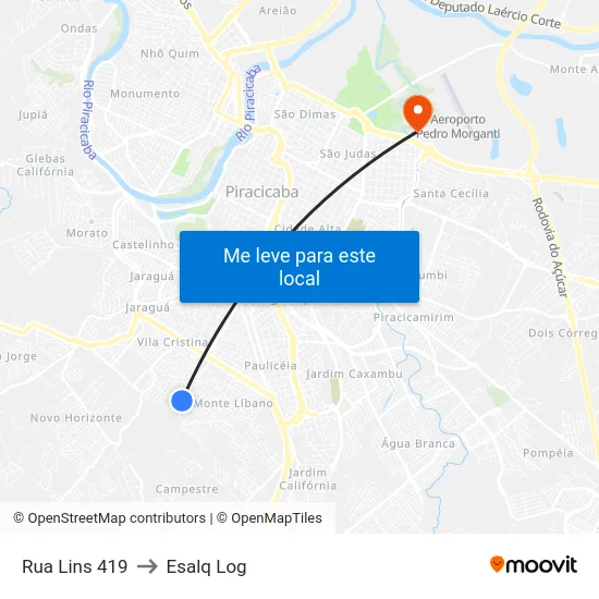Rua Lins 419 to Esalq Log map