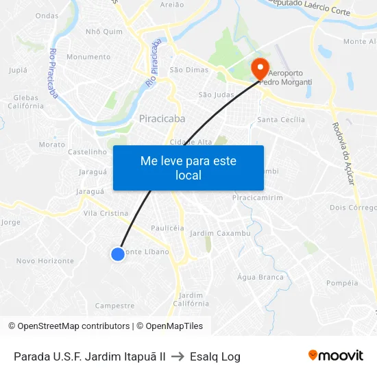 Parada U.S.F. Jardim Itapuã II to Esalq Log map
