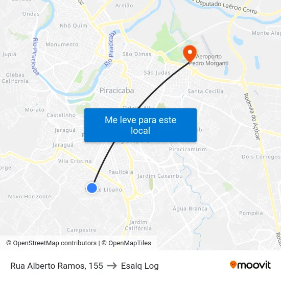 Rua Alberto Ramos, 155 to Esalq Log map
